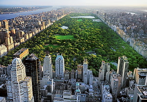 Aerial View of Central Park in New York City Surrounded by Manhattan Skyscrapers HD wallpaper