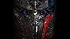 Optimus Prime Close-Up Portrait With Glowing Purple Eyes And Battle-Damaged Armor HD wallpaper