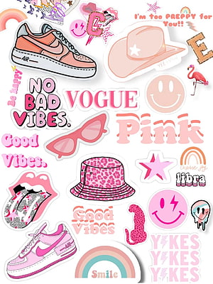 Pink Y2K Aesthetic Sticker Pack with Sneakers, Smiley Faces, and Preppy Vibes HD phone wallpaper