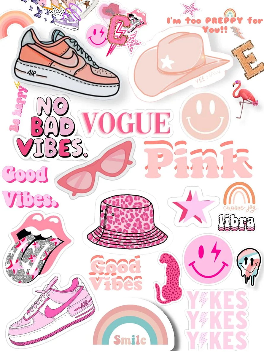 Pink Y2K Aesthetic Sticker Pack with Sneakers, Smiley Faces, and Preppy Vibes HD phone wallpaper
