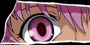 Close-Up Anime Eye with Pink Hair and Purple Iris in Bold Illustration Style HD wallpaper