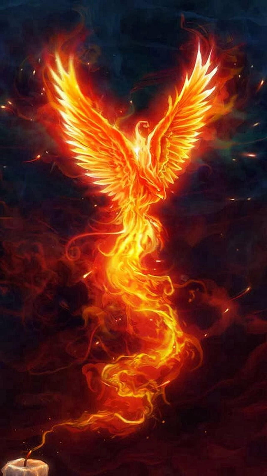 Majestic Phoenix Rising in Flames Against Dark Background HD phone wallpaper