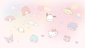 Sanrio Characters Pastel Wallpaper with Hello Kitty, My Melody, Cinnamoroll, and Kuromi HD wallpaper