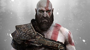 Kratos from God of War in Norse Armor with Red War Paint and Fur Collar HD wallpaper