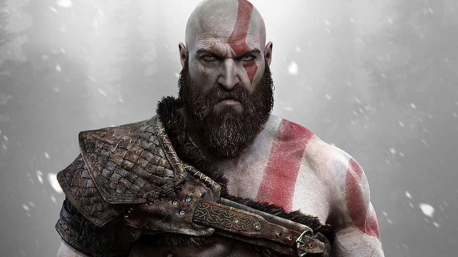 Kratos from God of War in Norse Armor with Red War Paint and Fur Collar HD wallpaper