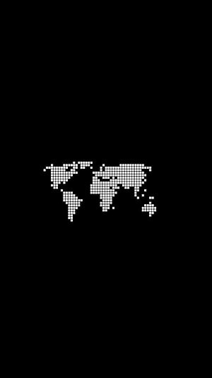 Pixelated World Map on Black Background Minimalist Wallpaper HD phone wallpaper