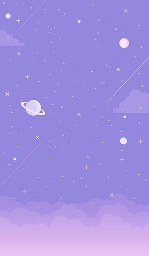 Dreamy Purple Space Sky With Rings Planet And Shooting Stars HD phone wallpaper