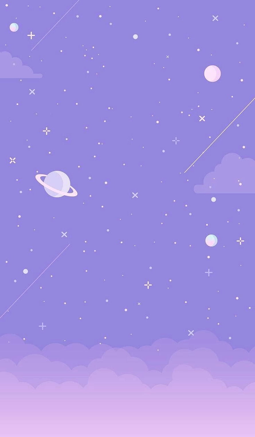 Dreamy Purple Space Sky With Rings Planet And Shooting Stars HD phone wallpaper