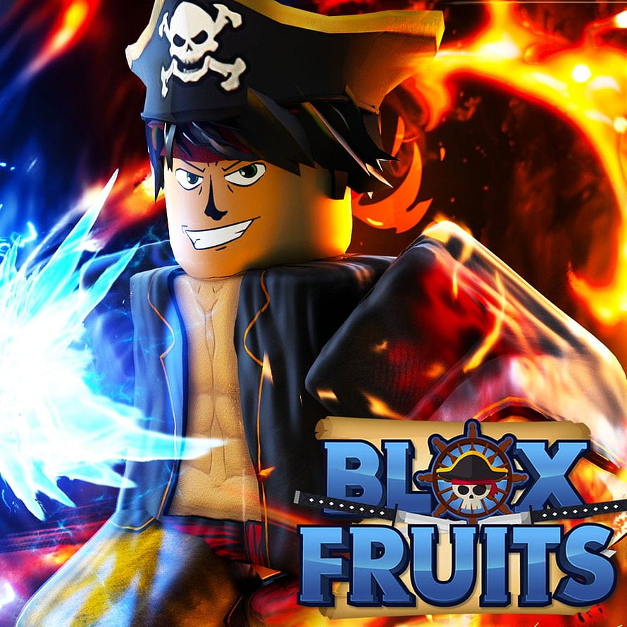 Blox Fruits Blocky Pirate Character with Devil Fruit Powers and Fire Effects HD phone wallpaper