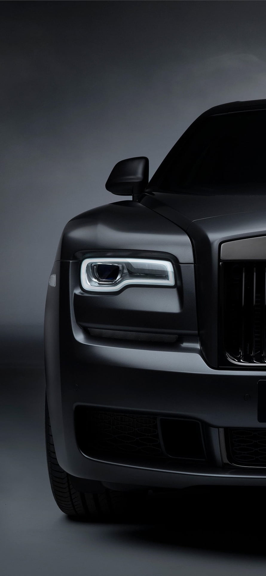 Rolls-Royce Cullinan Matte Black Front Headlight and Grille Close-Up HD phone wallpaper