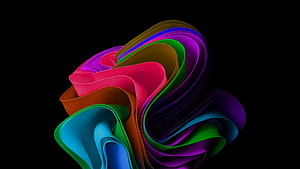 Windows 11 Default Abstract Ribbon Wallpaper with Vibrant Multicolor Swirls on Black Background HD wallpaper