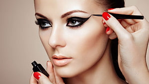 Woman Applying Winged Eyeliner With Red Nails In Beauty Portrait, beauty salon women, #Beauty Salon HD wallpaper