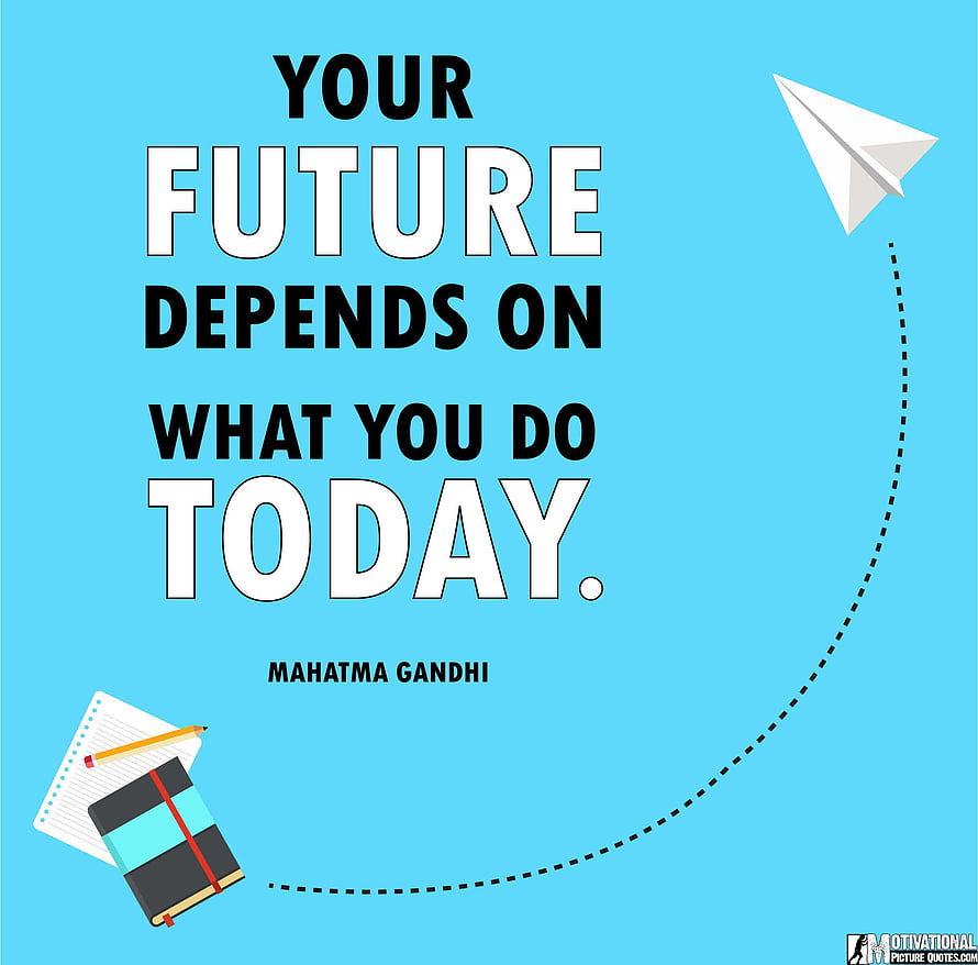 Mahatma Gandhi Quote on Future and Daily Action with Paper Plane and Notebook HD wallpaper