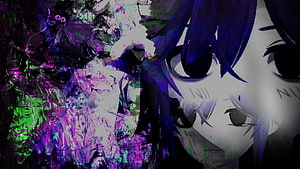 Glitch Art Anime Girl With Blue Hair And Distorted Purple Background HD wallpaper