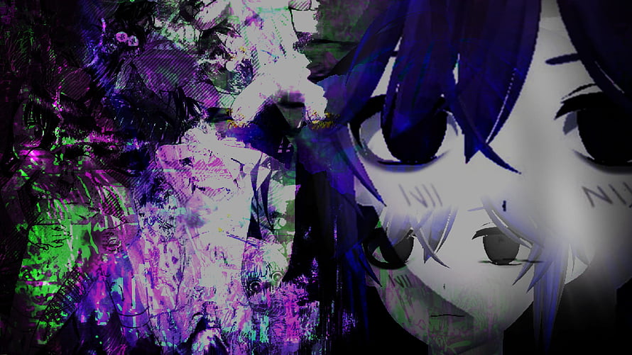 Glitch Art Anime Girl With Blue Hair And Distorted Purple Background HD wallpaper