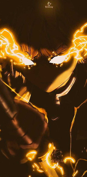 Anime Character With Glowing Yellow Eyes And Lightning Aura HD phone wallpaper