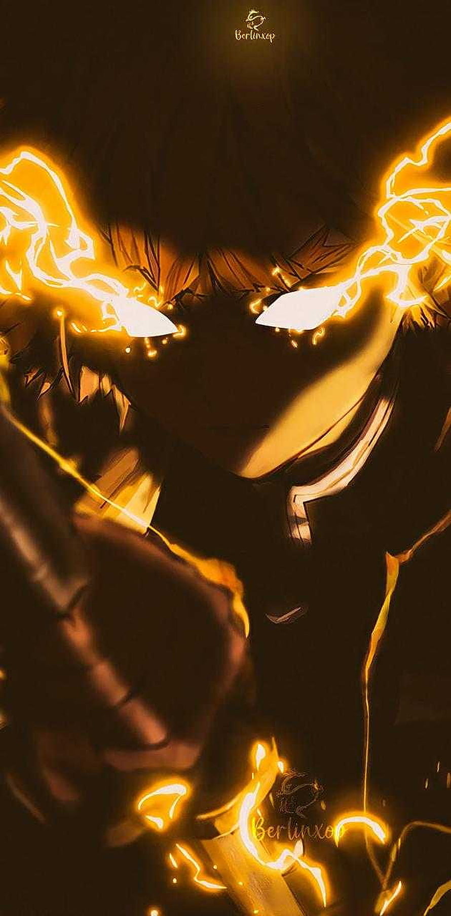 Anime Character With Glowing Yellow Eyes And Lightning Aura HD phone wallpaper