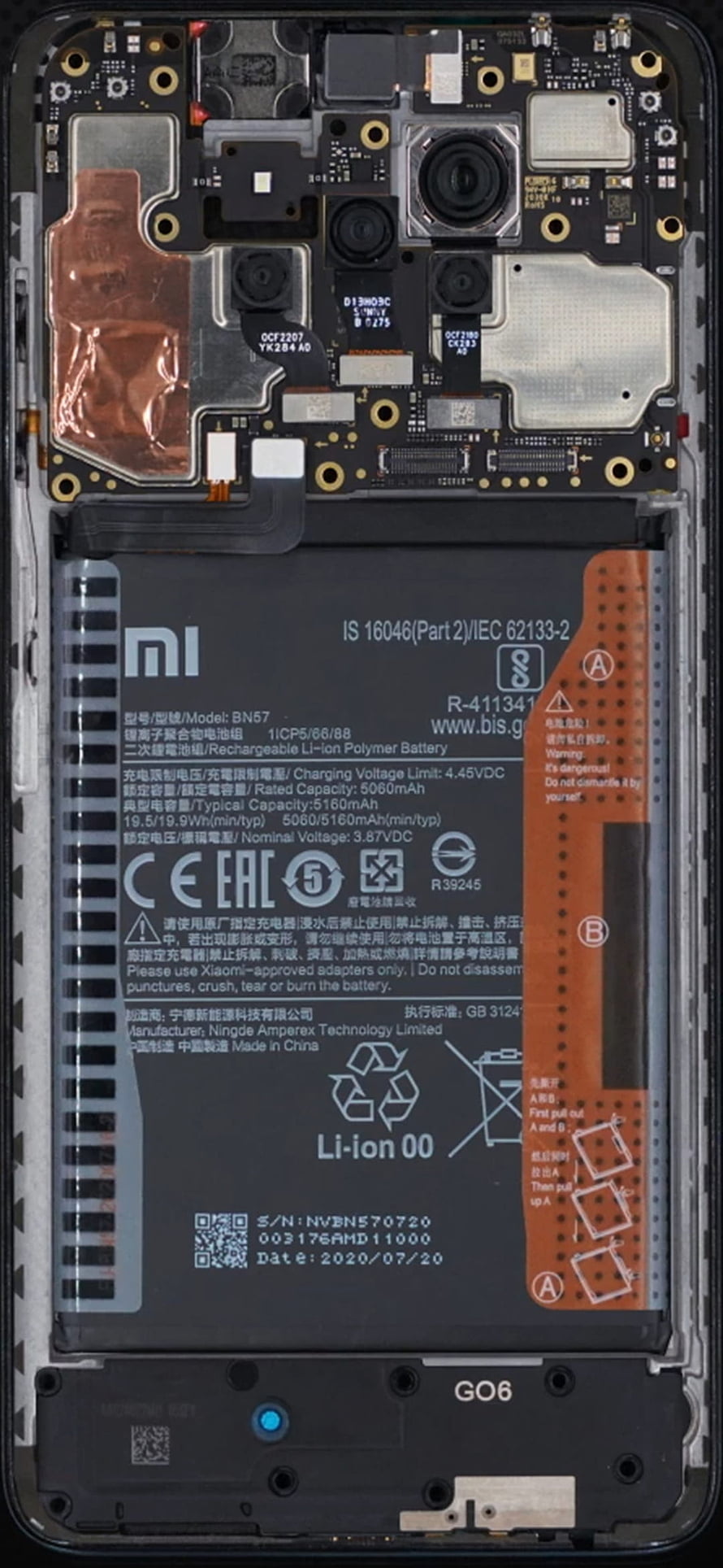 Poco X3 NFC Internal Hardware Layout Showing Battery and Camera Module HD phone wallpaper