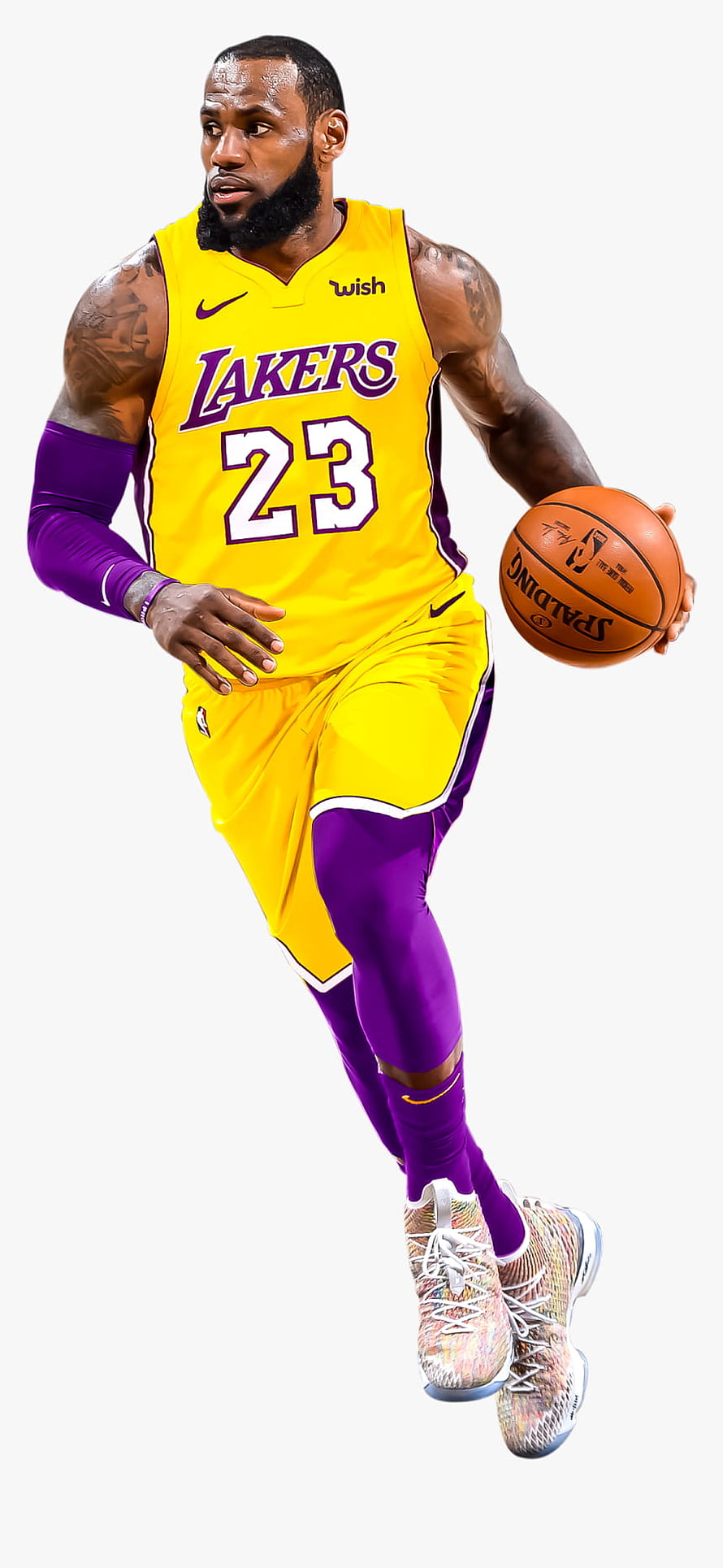 LeBron James in Los Angeles Lakers Yellow and Purple Jersey Dribbling Basketball HD phone wallpaper