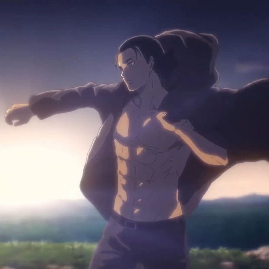 Eren Yeager Anime Character in Dramatic Sunset Landscape HD phone wallpaper