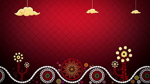 Festive Red Wedding Background with Golden Clouds and Floral Mandala Patterns HD wallpaper