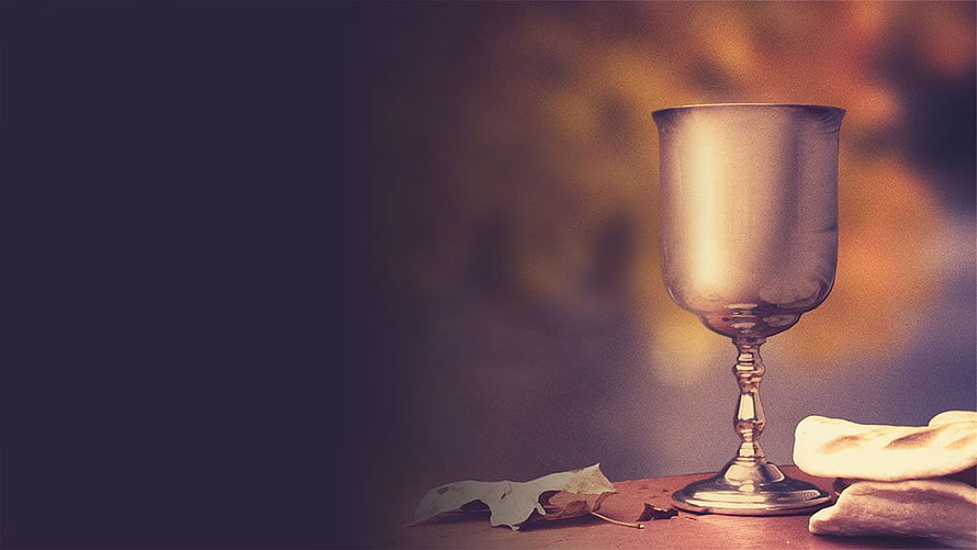 Silver Chalice and Matzah on Wooden Table with Autumn Leaves HD wallpaper