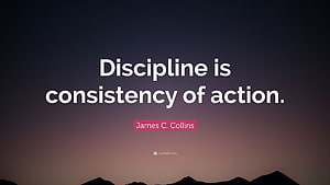 James C. Collins Discipline Quote on a Twilight Mountain Silhouette Background HD wallpaper