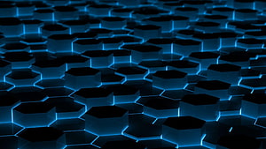 Glowing Blue Hexagonal Honeycomb Pattern with Neon Edges and Dark 3D Depth HD wallpaper
