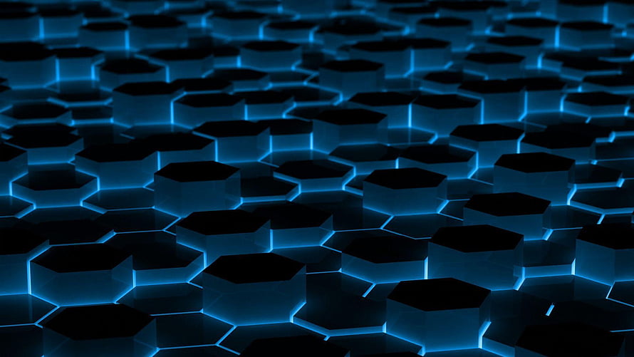 Glowing Blue Hexagonal Honeycomb Pattern with Neon Edges and Dark 3D Depth HD wallpaper