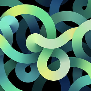 Abstract 3D Ribbon Design in Teal and Lime Green on Black Background HD phone wallpaper