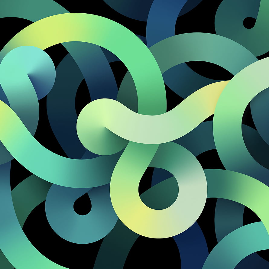 Abstract 3D Ribbon Design in Teal and Lime Green on Black Background HD phone wallpaper
