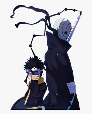 Obito Uchiha and Madara Uchiha anime illustration with dark tendrils and white background HD phone wallpaper