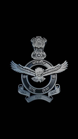 Indian Air Force Emblem with National Emblem and Eagle on Black Background HD phone wallpaper