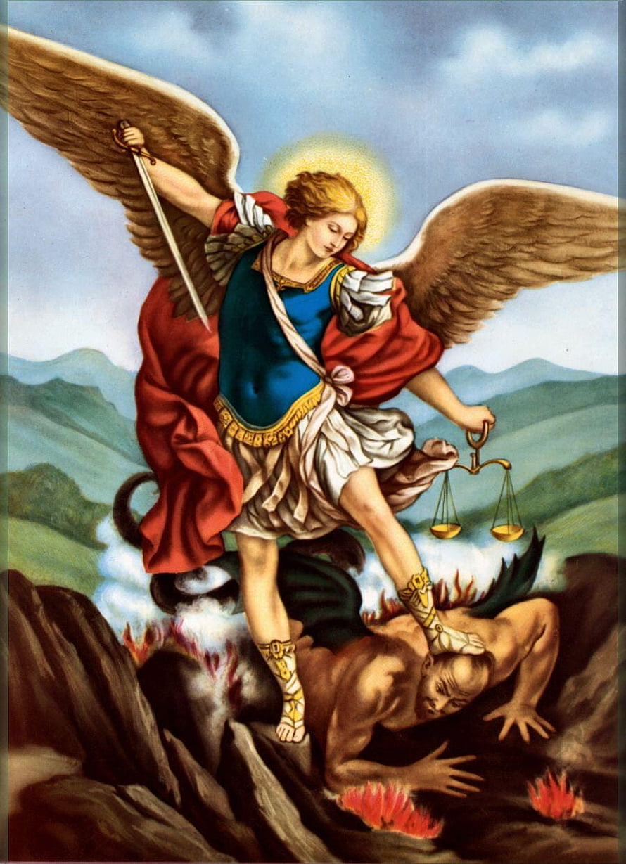 Archangel Michael Defeating Satan Classic Religious Art Wallpaper HD phone wallpaper