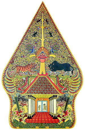 Traditional Thai Yak Thoram Artwork with Tiger, Buffalo, and Mythical Guardians HD phone wallpaper