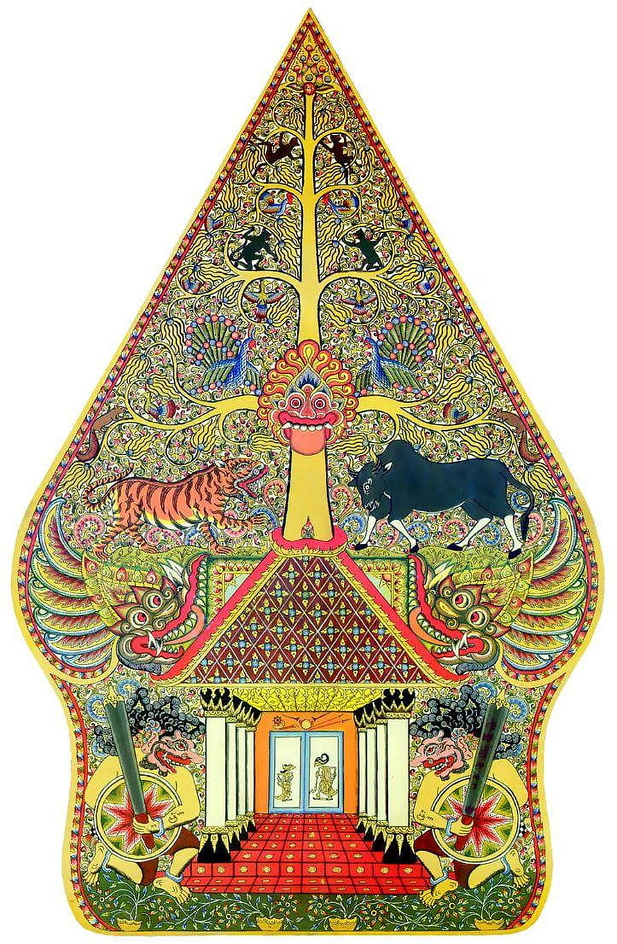 Traditional Thai Yak Thoram Artwork with Tiger, Buffalo, and Mythical Guardians HD phone wallpaper