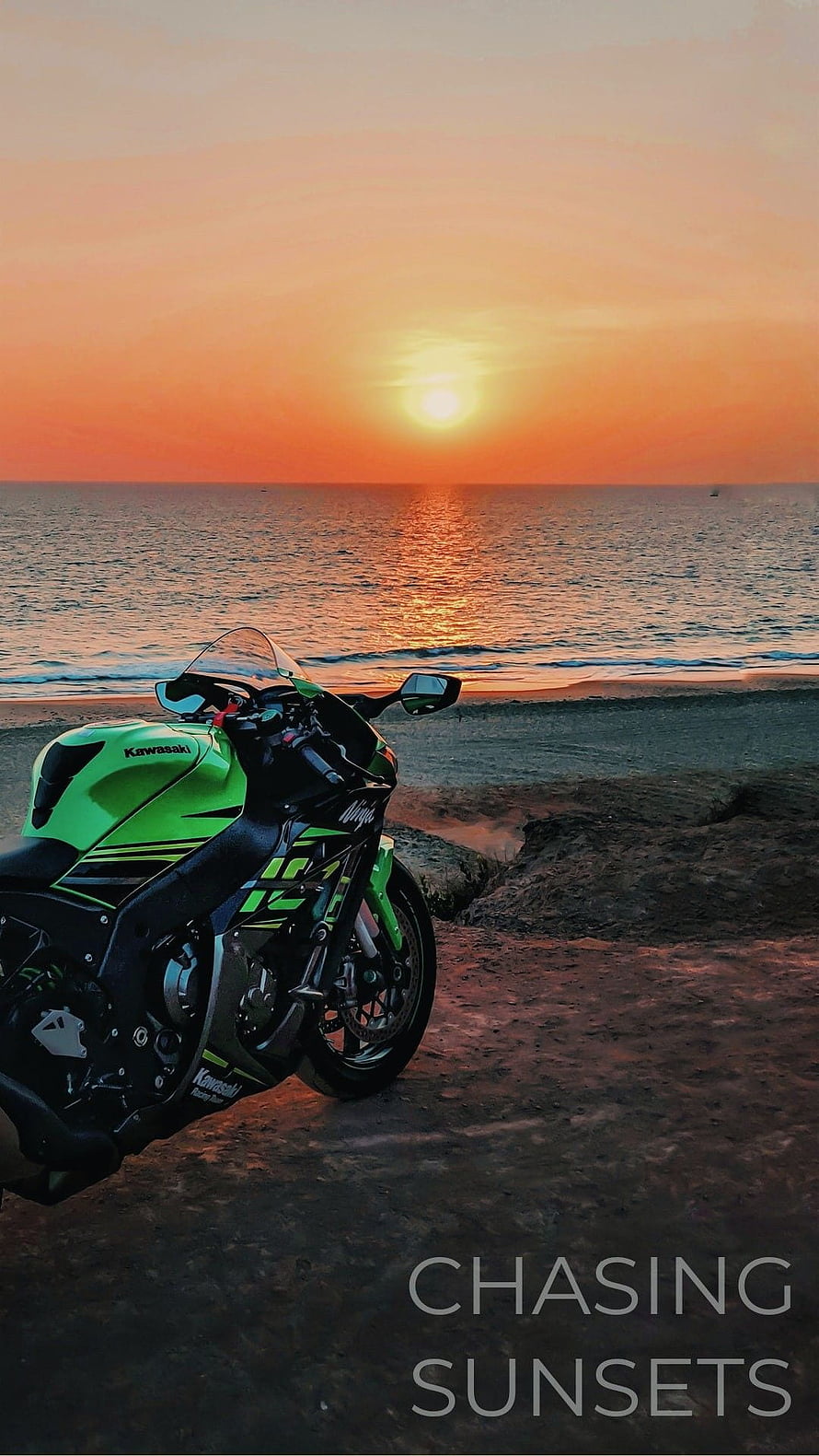 Kawasaki Ninja ZX10R Parked on Beach at Golden Hour Sunset HD phone wallpaper