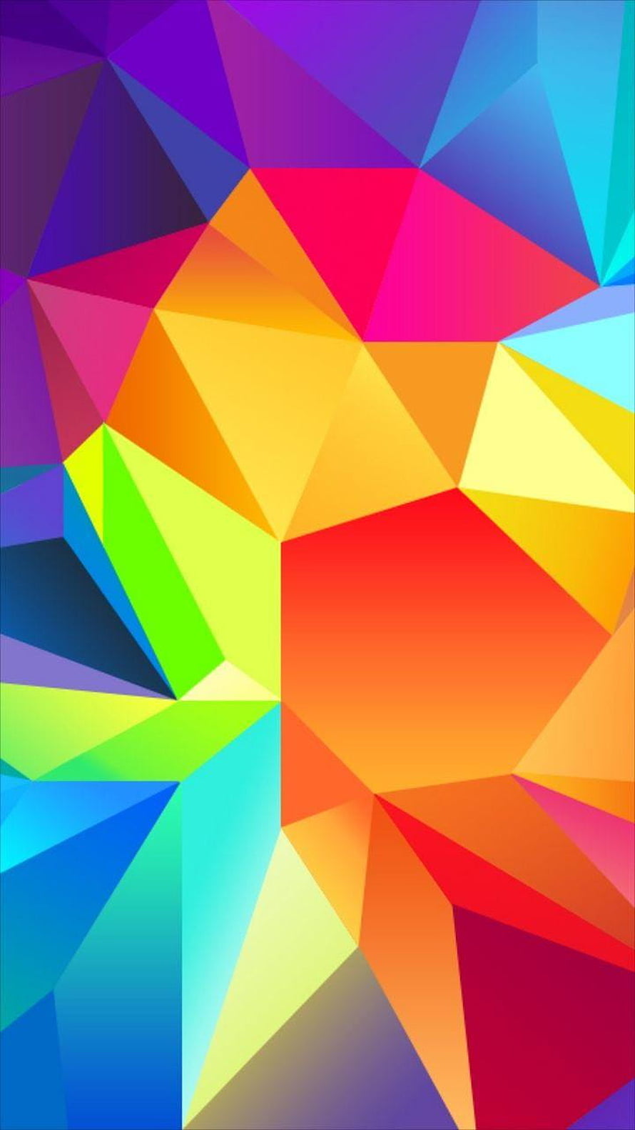 Vibrant Low Poly Geometric Abstract Pattern with Triangular Facets in Rainbow Colors HD phone wallpaper