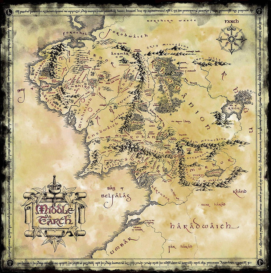 Middle Earth Fantasy Map with Detailed Regions and Handwritten Labels HD phone wallpaper