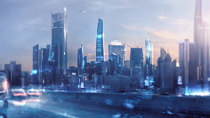 Detroit Become Human Futuristic Cityscape at Dusk with Neon Skyscrapers, Detroit City 2038, detroit become human HD wallpaper