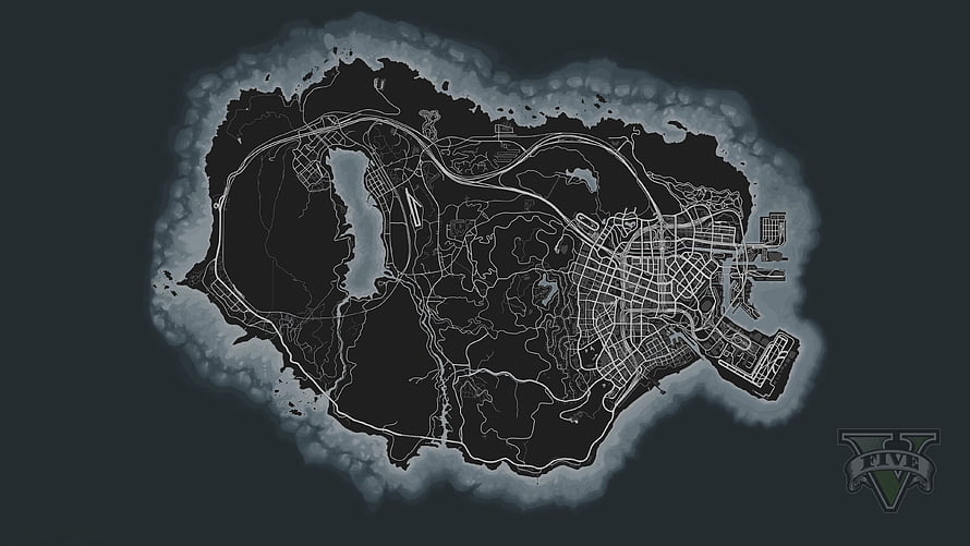 Grand Theft Auto V Los Santos and Blaine County Map Overview HD wallpaper