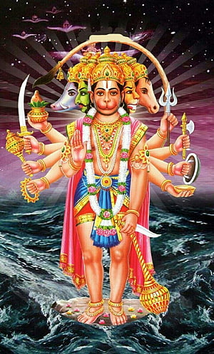 Panchmukhi Hanuman Ji Divine Five-Headed Hindu Deity Illustration, Panchmukhi Hanuman Ji, lord hanuman HD phone wallpaper