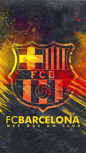 FC Barcelona Grunge Logo Wallpaper with Mes Que Un Club Slogan HD phone wallpaper
