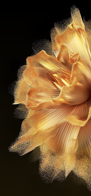 Golden Particle Flower Abstract Art on Black Background HD phone wallpaper