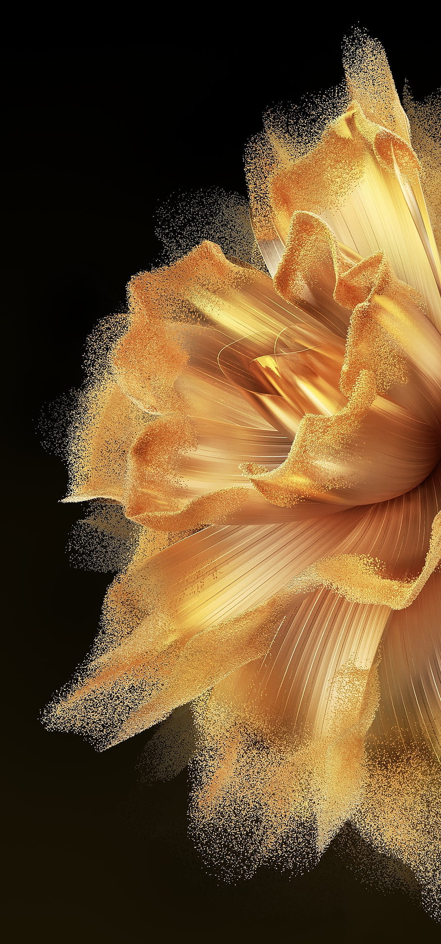 Golden Particle Flower Abstract Art on Black Background HD phone wallpaper