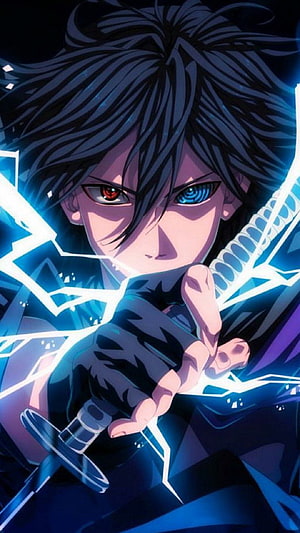 Anime Character With Heterochromia Eyes Holding Glowing Blue Sword HD phone wallpaper