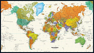 Detailed Political World Map with Color-Coded Countries and Oceans HD wallpaper