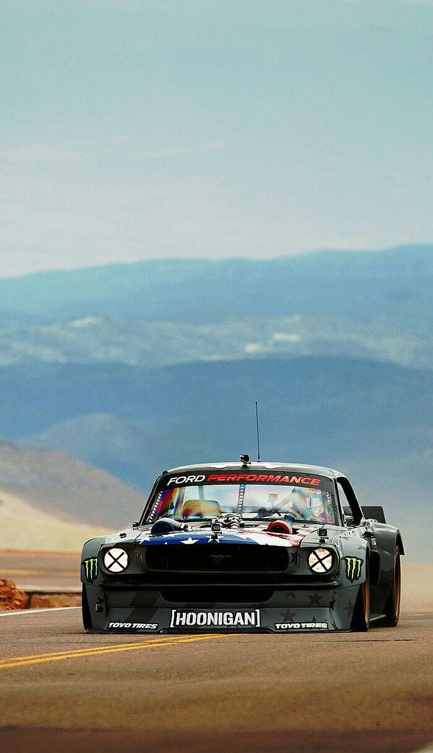 Hoonicorn V2 Ford Mustang Race Car on Pikes Peak Mountain Road HD phone wallpaper
