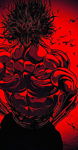 Yujiro Hanma Baki The Grappler Dark Red Ink Illustration HD phone wallpaper