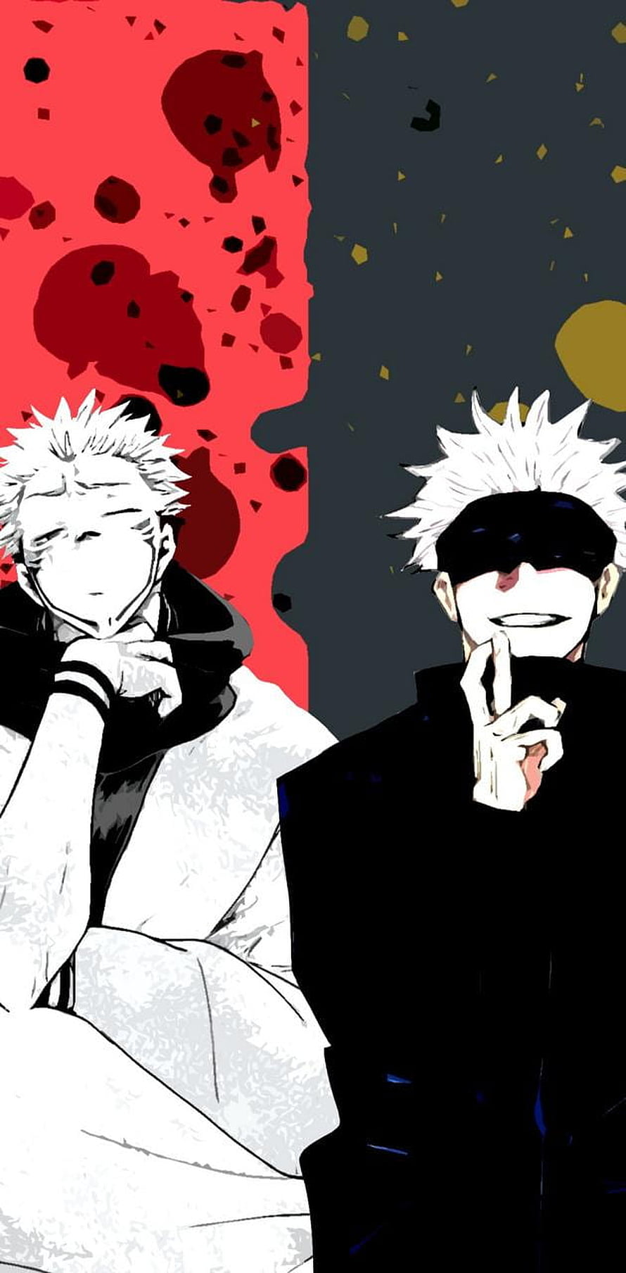 Gojo Satoru and Sukuna Anime Illustration with High Contrast Red and Black Background HD phone wallpaper